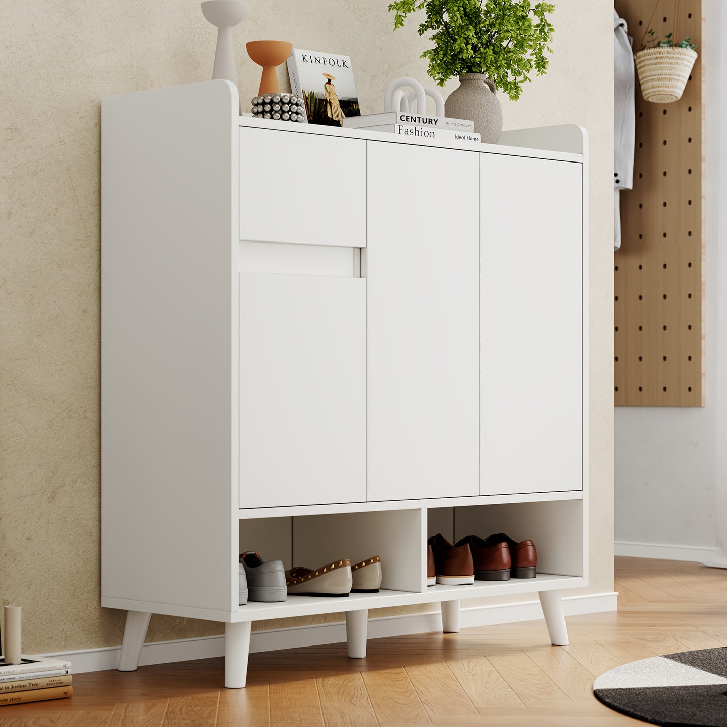 Opbergkast – Ladenkast – Opbergmeubel – Schoenenkast – Kast Wit – Verstelbare Planken – Duurzaam Bamboe – Compact Design 99x90x35 cm