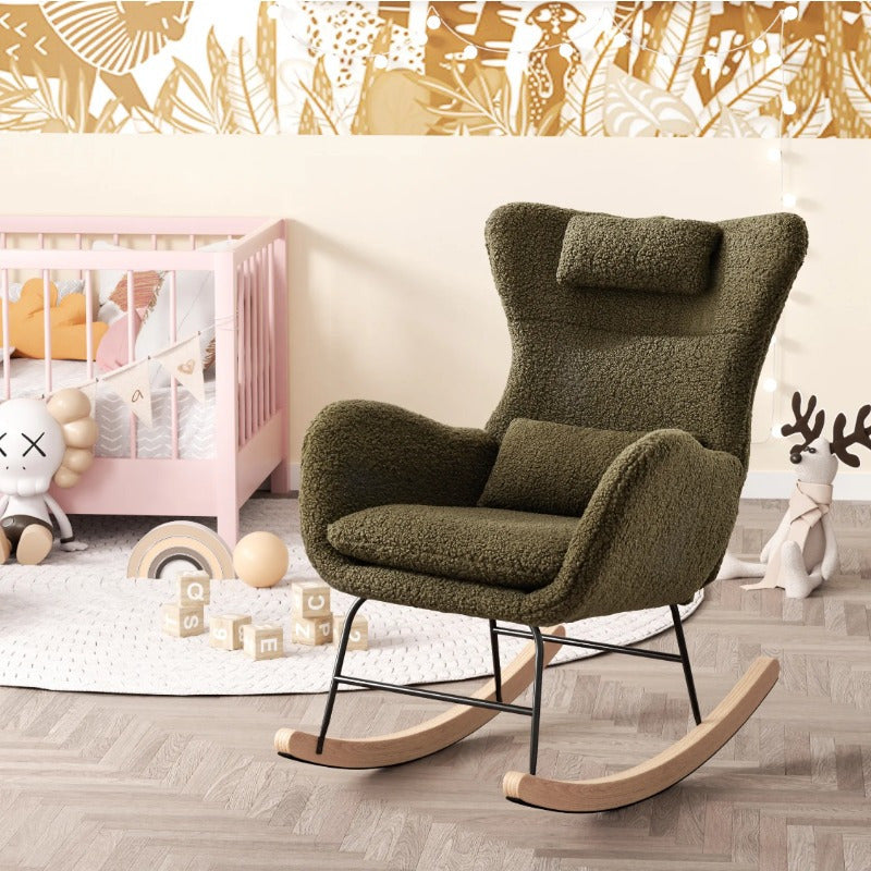Schommelstoel – Lounge Fauteuil – Relaxstoel – Zachte Teddy Pluche Stoel – Woonkamer Stoel – Met Hoofdkussen – Draagkracht 113 kg – Wit