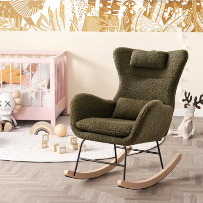 Schommelstoel Woonkamer – Loungestoel – Relaxstoel – Zetel – Schommelstoel Teddy – Wit – Ergonomisch Ontwerp – Teddy Pluche Bekleding