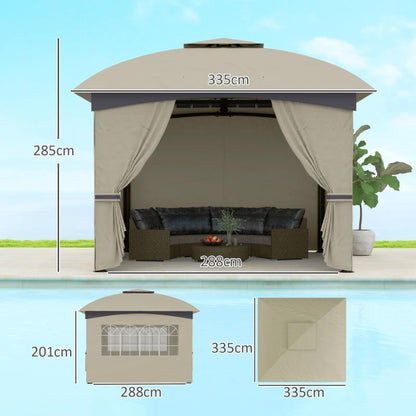Tuinschuilplaats – Tuinshelter – Overkapping – Tuinkamer – Partytent – Waterdicht Lichtgrijs – Dubbel Dak 3,4x3,4 Meter – Gegalvaniseerd Stalen Frame – UV Bescherming – Vier Gesloten Zijden