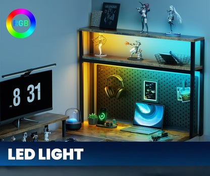L-vormig Gaming Bureau – Gaming Tafel – Hoekbureau – PC Bureau – Werkplek Bureau – LED-lichtstrip – Ingebouwde Stroomvoorziening – Wit 100x170x74 cm