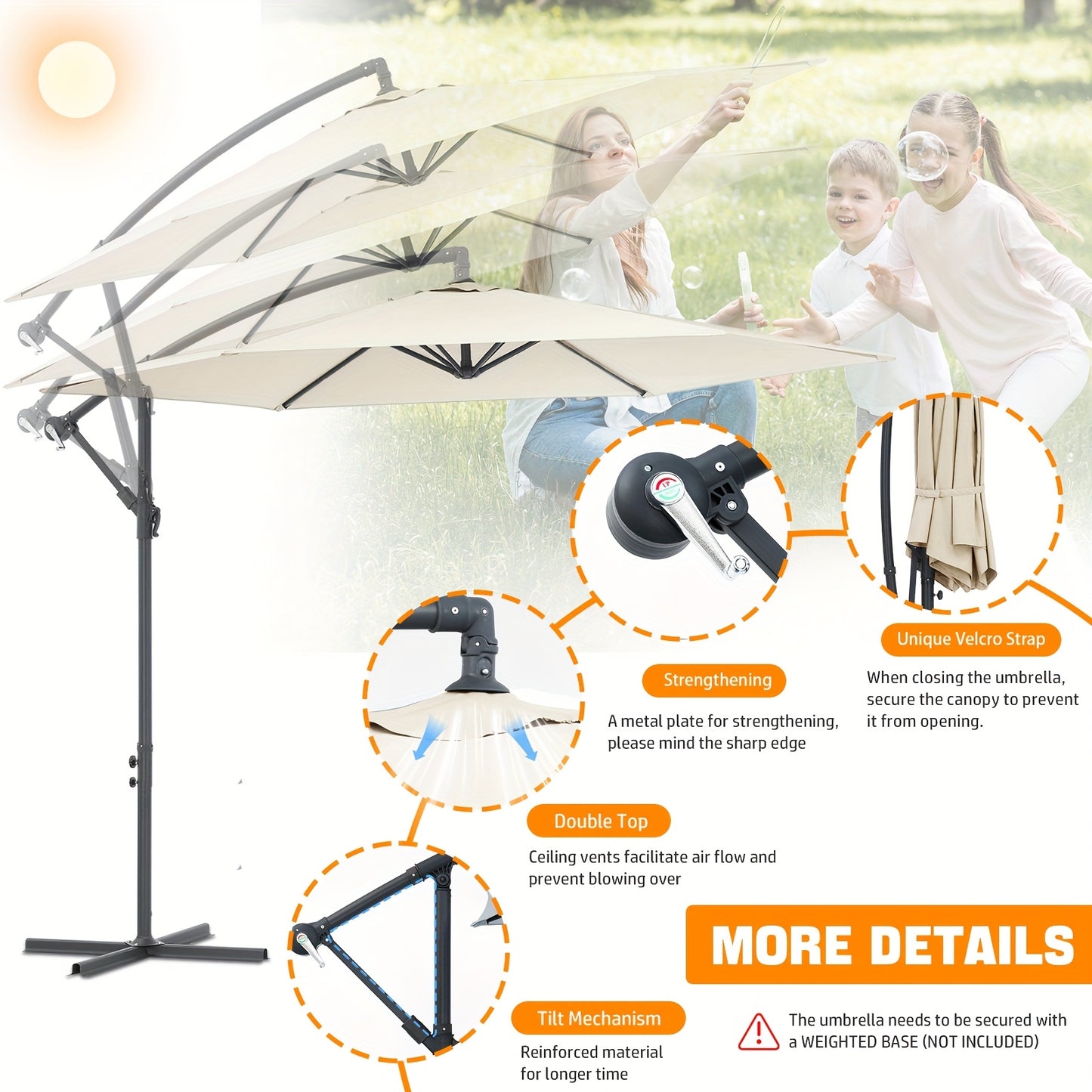 3x2m Cantilever Parasol with Cross Base - Heavy-Duty Outdoor Patio Umbrella, Manual Crank Handle, 6-Rib Stability, Adjustable Height & Tilt, Beige Canopy for Pool, Garden, Balcony, Commercial/Residential Use - Easy Installati