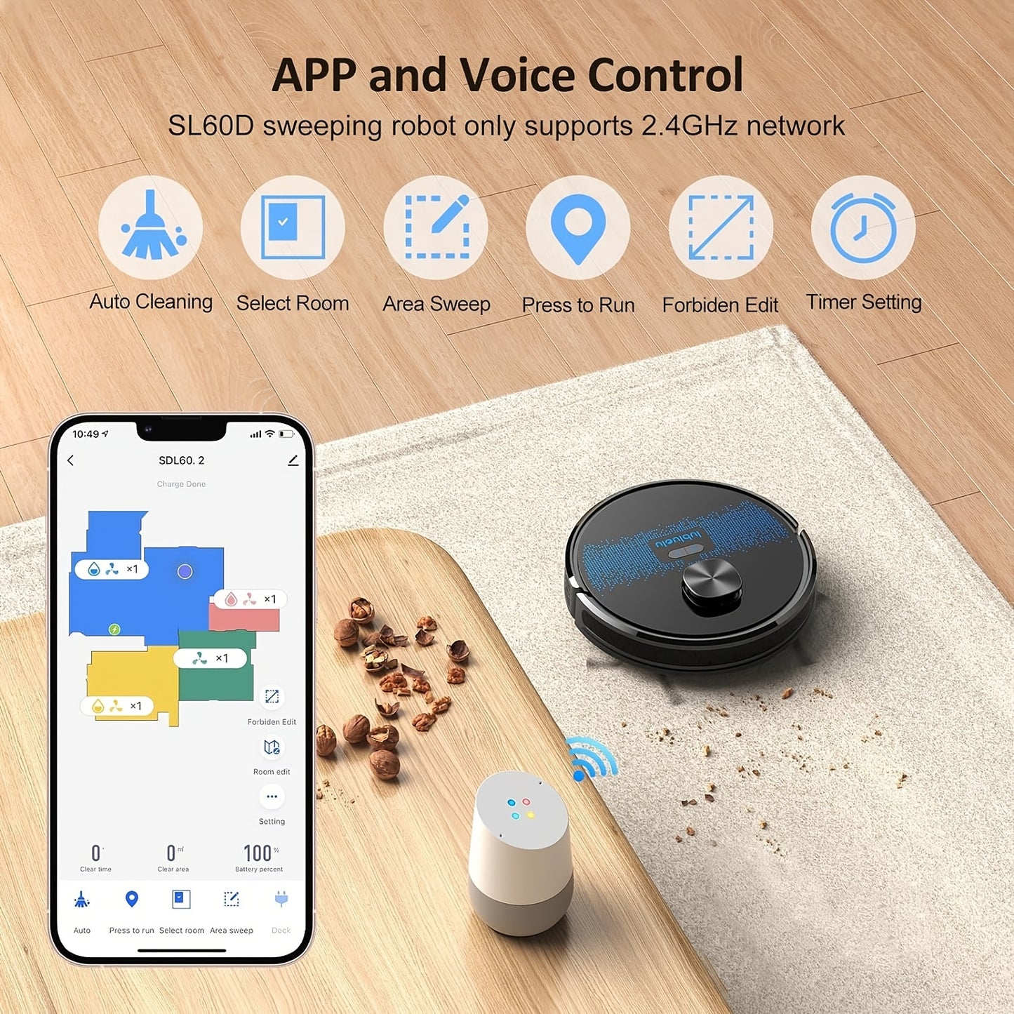 Robotstofzuiger – Robotvacuum – Dweilrobot – Stofzuigrobot – Slimme Robot – 4000Pa Zuigkracht – 150 Minuten Gebruikstijd – 24 No-Go Zones – Stil 56dB