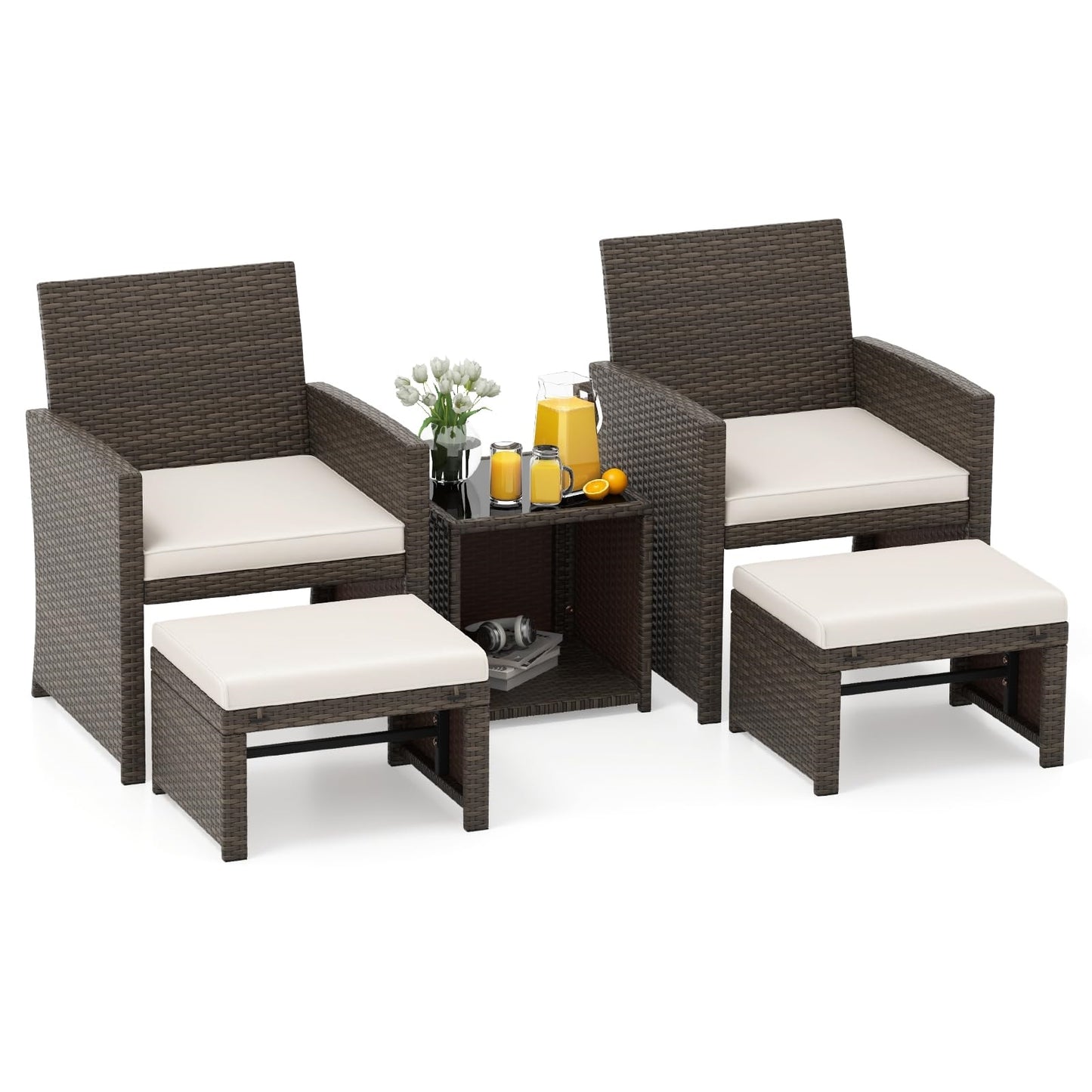 Rattan Tuinset – Balkonmeubelset – Loungeset – Tuinmeubelset – Terrasmeubelen – Weerbestendig PE Rattan – Comfortabele Kussens Met Afneembare Hoezen