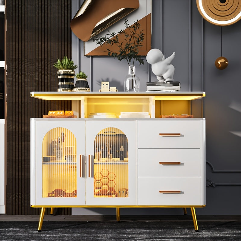 Keukenkast – Opbergkast – Buffetkast – Keukenmeubel – Voorraadkast – Met 3 Lades en Deur – Wit – Hout en Metaal – Compact Formaat 100x40x80 cm