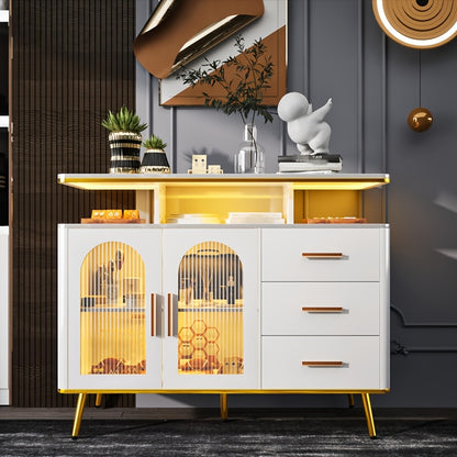 Keukenkast – Opbergkast – Buffetkast – Keukenmeubel – Voorraadkast – Met 3 Lades en Deur – Wit – Hout en Metaal – Compact Formaat 100x40x80 cm