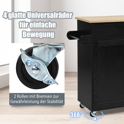Keukentrolley – Serveerwagen – Keukenkast – Opbergtrolley – Keukenkar – Zwart – Met Handdoekhouder en Kruidenrek – Verstelbare Plank en Lade