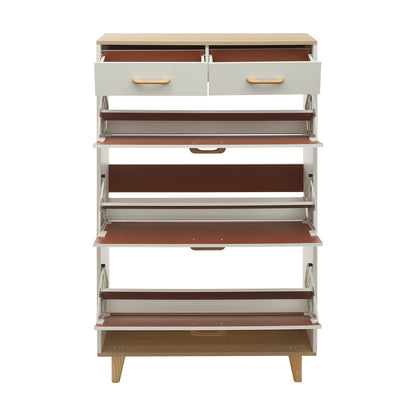 Schoenenkast – Schoenenrek – Schoenopberger – Schoenenkastje – Schoenenmeubel – Warm Wit Hout met Gouden Accenten – Ruim met 15 Paar Schoenen Capaciteit en Dubbele Lades