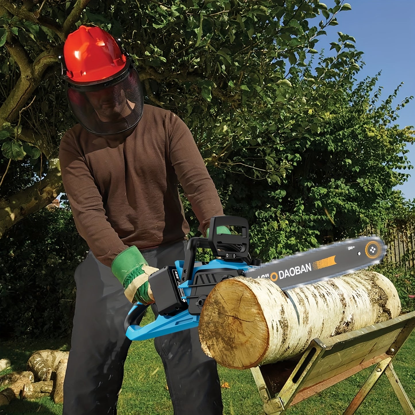 40.64 cm Brushless Chainsaw Cordless Electric Chain Saw Wood Cutting Garden Pruning Power Tools With 2 Battery