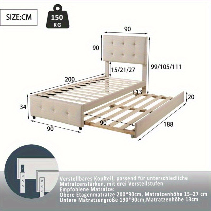 Uittrekbed – Bedbank – Sofa Bed – Dagbed – Logeerbed – Inklapbaar – 140x200 cm – Met Opberglades – Beige Linnen Bekleding
