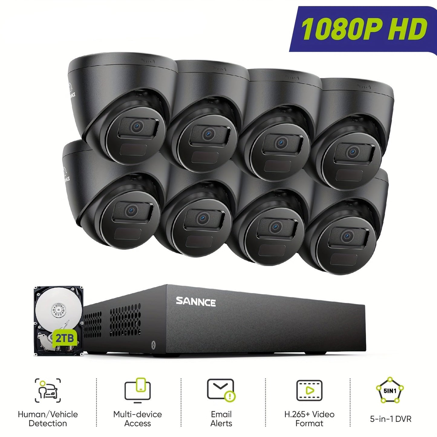 Beveiligingssysteem – Camerasysteem – Bewakingscamera – Security Camera – Surveillance Kit – 8 Full HD 1080P Camera’s – 2TB Opslag – Intelligente Persoons- en Voertuigdetectie – App- en Emailmeldingen