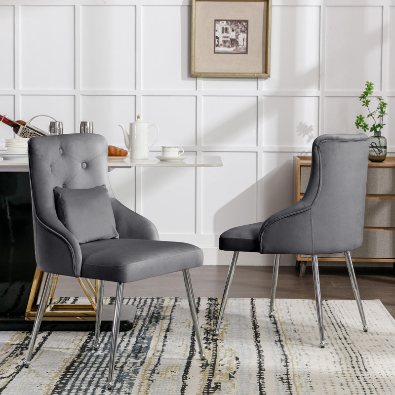 Eetkamerstoelen – Stoelen Set – Zitmeubelen – Armstoel – Moderne Stoelen – Grijze Fluwelen Bekleding – Met Lendenkussens & Stevig Metalen Frame