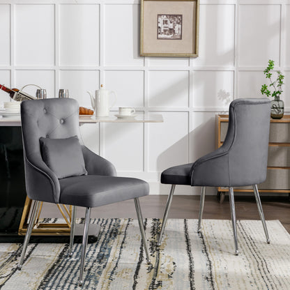 Eetkamerstoelen – Stoelen Set – Zitmeubelen – Armstoel – Moderne Stoelen – Grijze Fluwelen Bekleding – Met Lendenkussens & Stevig Metalen Frame