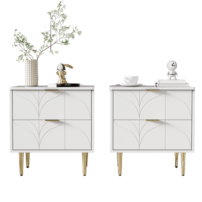 Nachtkastje – Bedkastje – Bedtafel – Slaapkamerkastje – Ladekast – Hoogglans Wit – Set Van 2 – Anti-Bots Hoeken – 2 Lades – Compact Formaat 50x40x54 cm