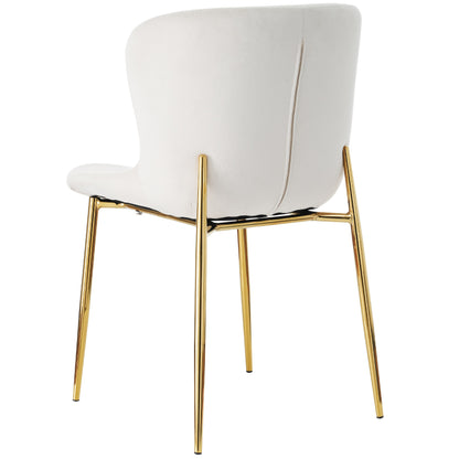 2pcs Velvet Dining Chair Set - Elegant White & Golden Metal Legs, Contemporary Style, Solid Back Support, Perfect for Living Room or Bedroom, Beige, Lounge Chair, Bedroom Furniture, Modern Aesthetic, Sleek Design, Durable Con