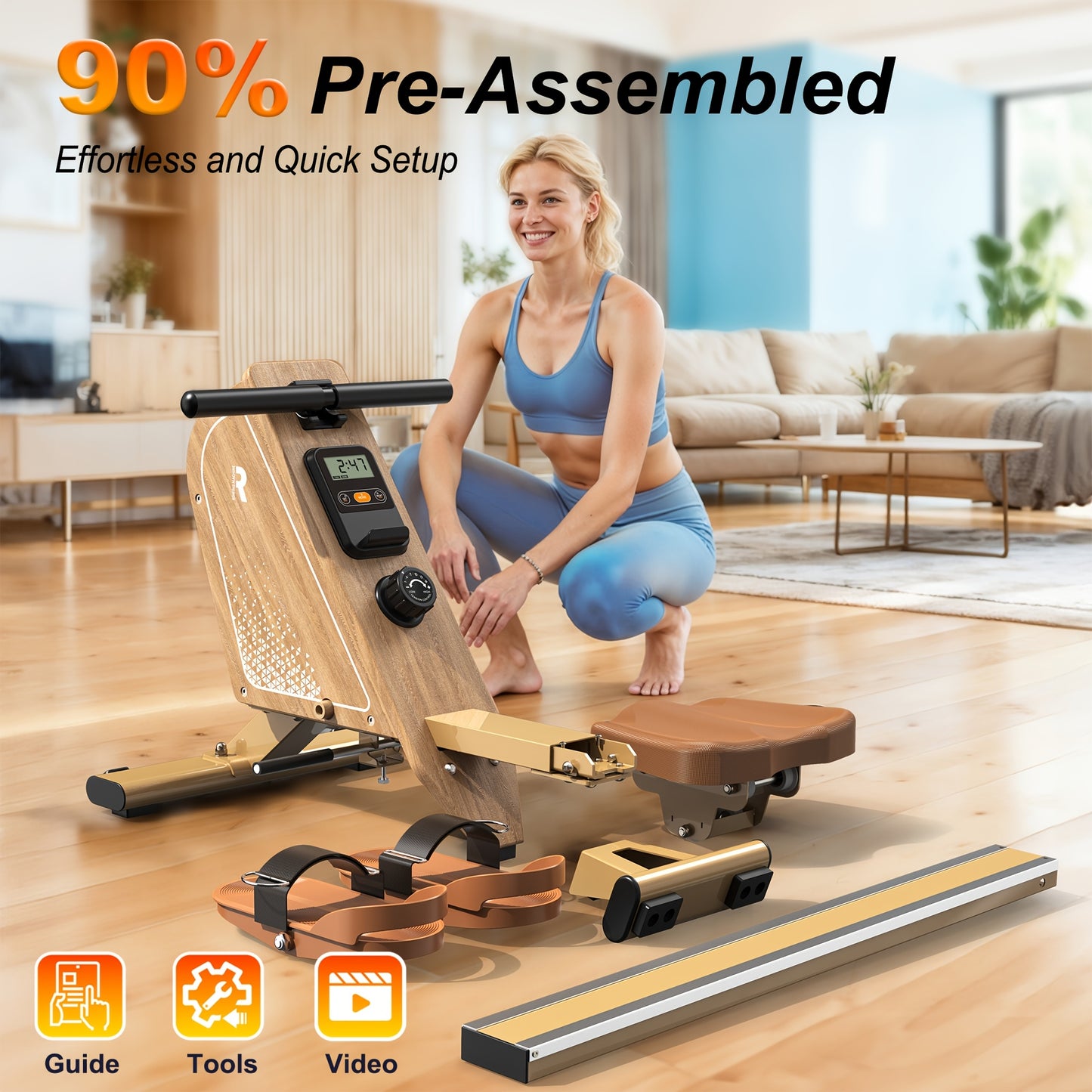 VOWVIT Rowing Machine for Home, Magnetic Rowing Machine with Wireless Monitor, 16 Resistance Levels, Compact Rowing Machine with 150kg Weight Capacity, Vertical Storage