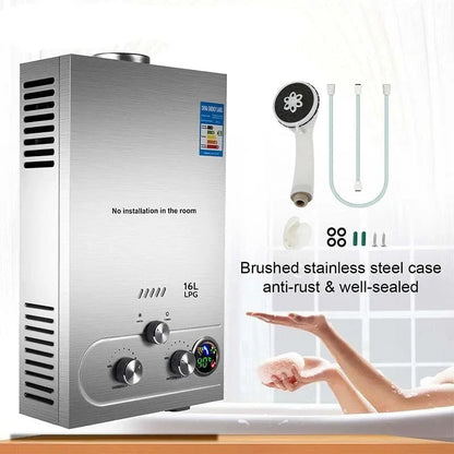 Vevor - Doorstroomverwarmer - 36KW - LPG - 18L/min - 2800Pa - Roestvrij staal - 18L - Residentieel en commercieel gebruik - Zilver - QUORE