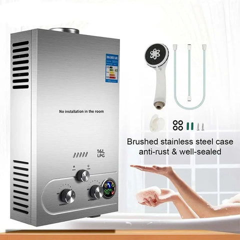 Vevor - Instantaneous water heater - 36KW - LPG - 18L/min - 2800Pa - Stainless steel - 18L - Residential and commercial use - Silver