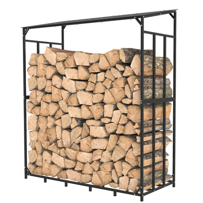 Houtopslagrek – Brandhoutrek – Haardhoutrek – Houtrek – Houtbak – Zwart Stalen Ontwerp – 182x70x187 cm – 400 kg Draagvermogen
