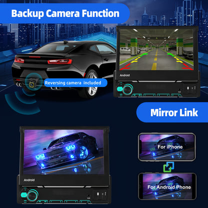 Multifunctionele Android Autoradio – Auto Stereo – Multimedia Speler – 1-DIN Radio – Inbouw Radio – 7 Inch Uitklapbaar IPS Touchscreen – Draadloze CarPlay & Android Auto – 2GB+32GB Variant