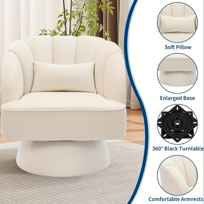 Draaifauteuil – Fauteuil – Lounge Stoel – Accentstoel – Bergère – Beige – 360° Draaibaar – Zachte Velvet Bekleding