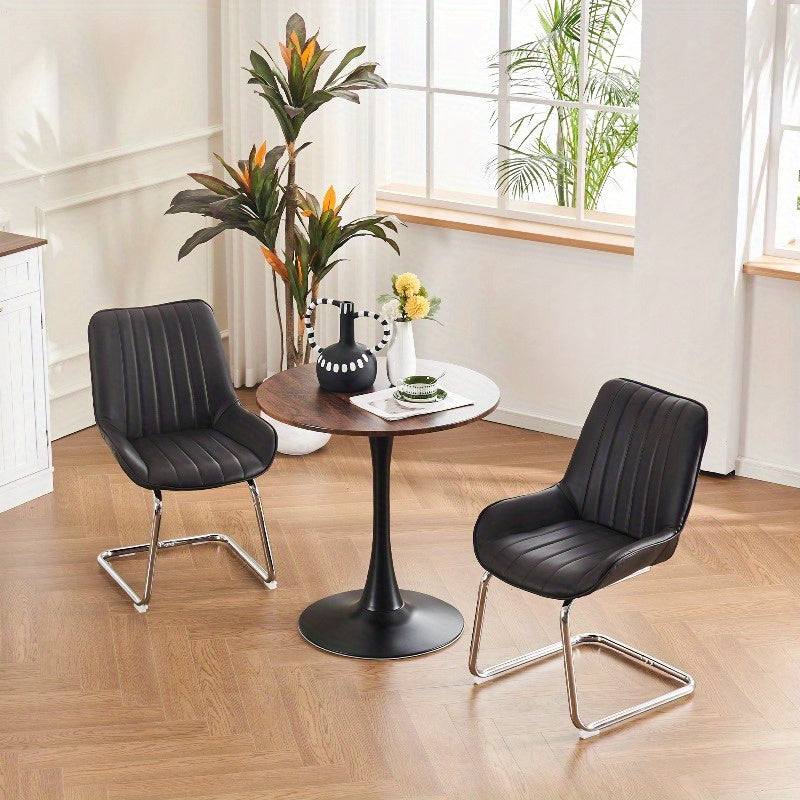 Eetkamerstoel – Stoel – Draaistoel – Armstoel – Zithoekstoel – 2-pack Rode Kunstleren Stoelen – Zachte Veerbekleding – Metalen Stevig Frame
