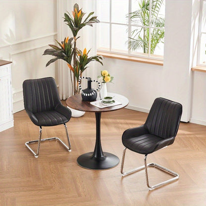 Eetkamerstoel – Stoel – Draaistoel – Armstoel – Zithoekstoel – 2-pack Rode Kunstleren Stoelen – Zachte Veerbekleding – Metalen Stevig Frame