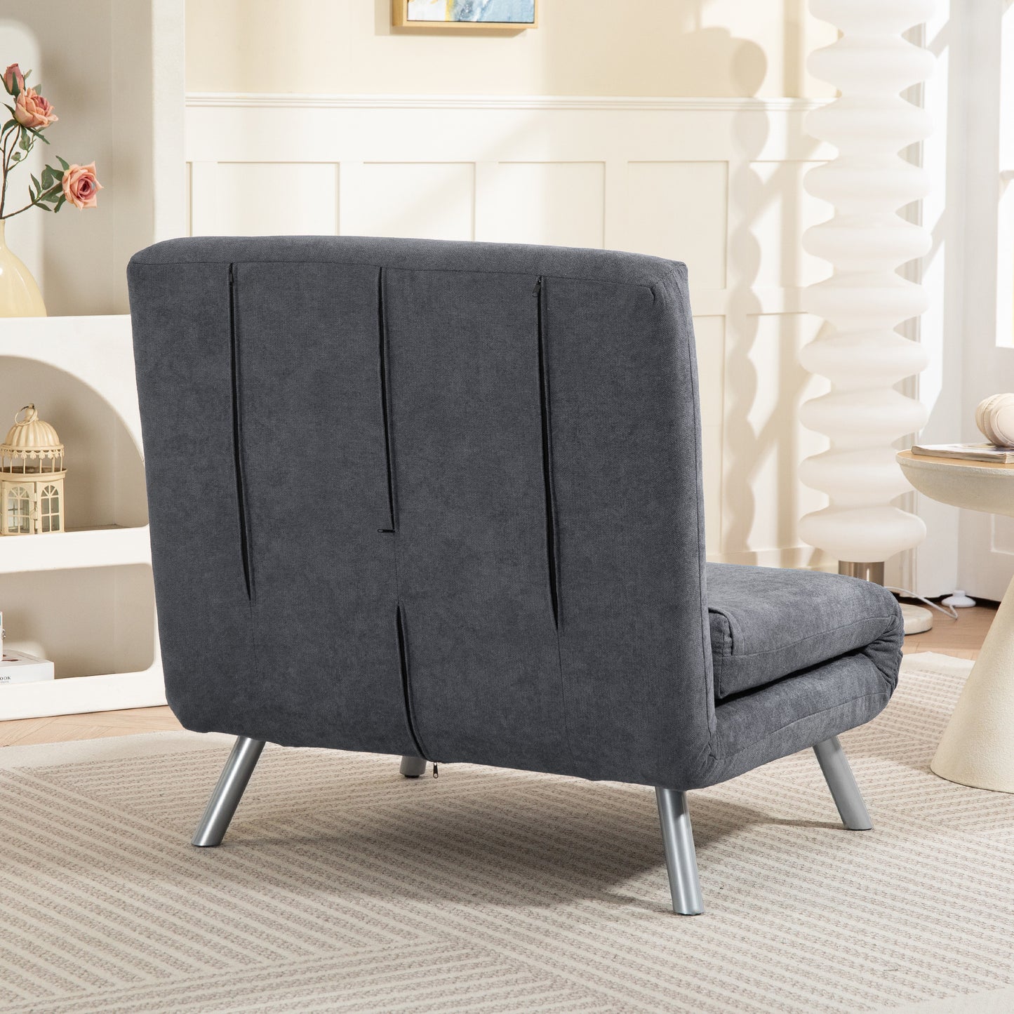 Slaapfauteuil – Slaapstoel – Fauteuil – Logeerbed – Vouwbed – 3-in-1 Design – Donkergrijze Stof – Inclusief Kussen