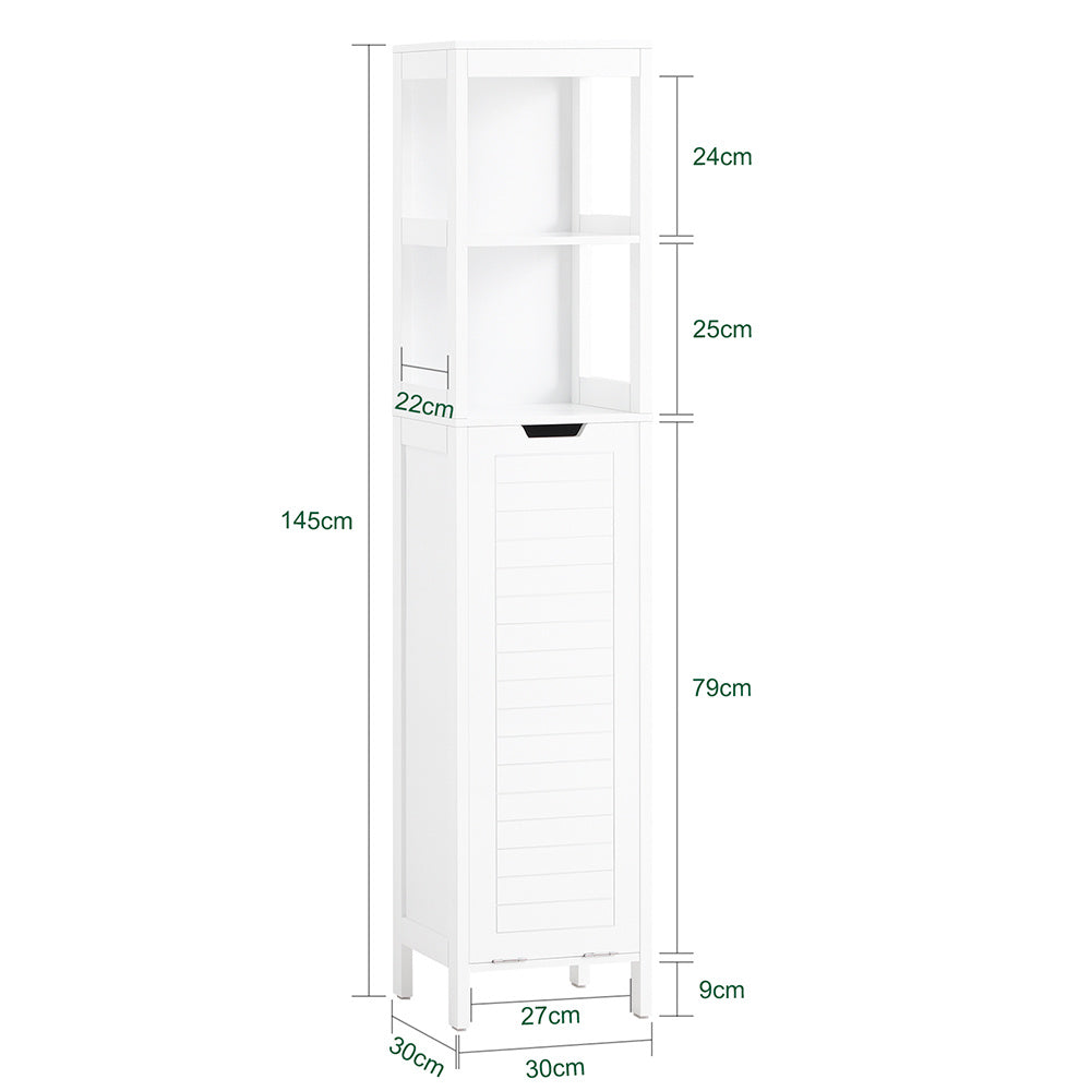 Badkamerkast – Kolomkast – Opbergkast – Smalle Kast – Vloerkast – Met Wasmand – 30x30x145 cm Wit – MDF & Bamboe
