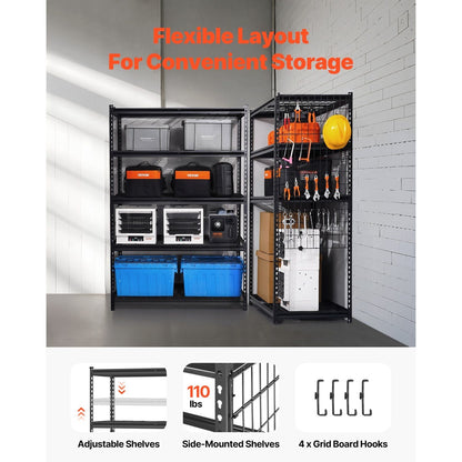 Opbergkast Garagekast Werkplaatskast Stelling Rek – 5 Verstelbare Planken – Carbonstaal – 1360 kg Draagvermogen – Zwart