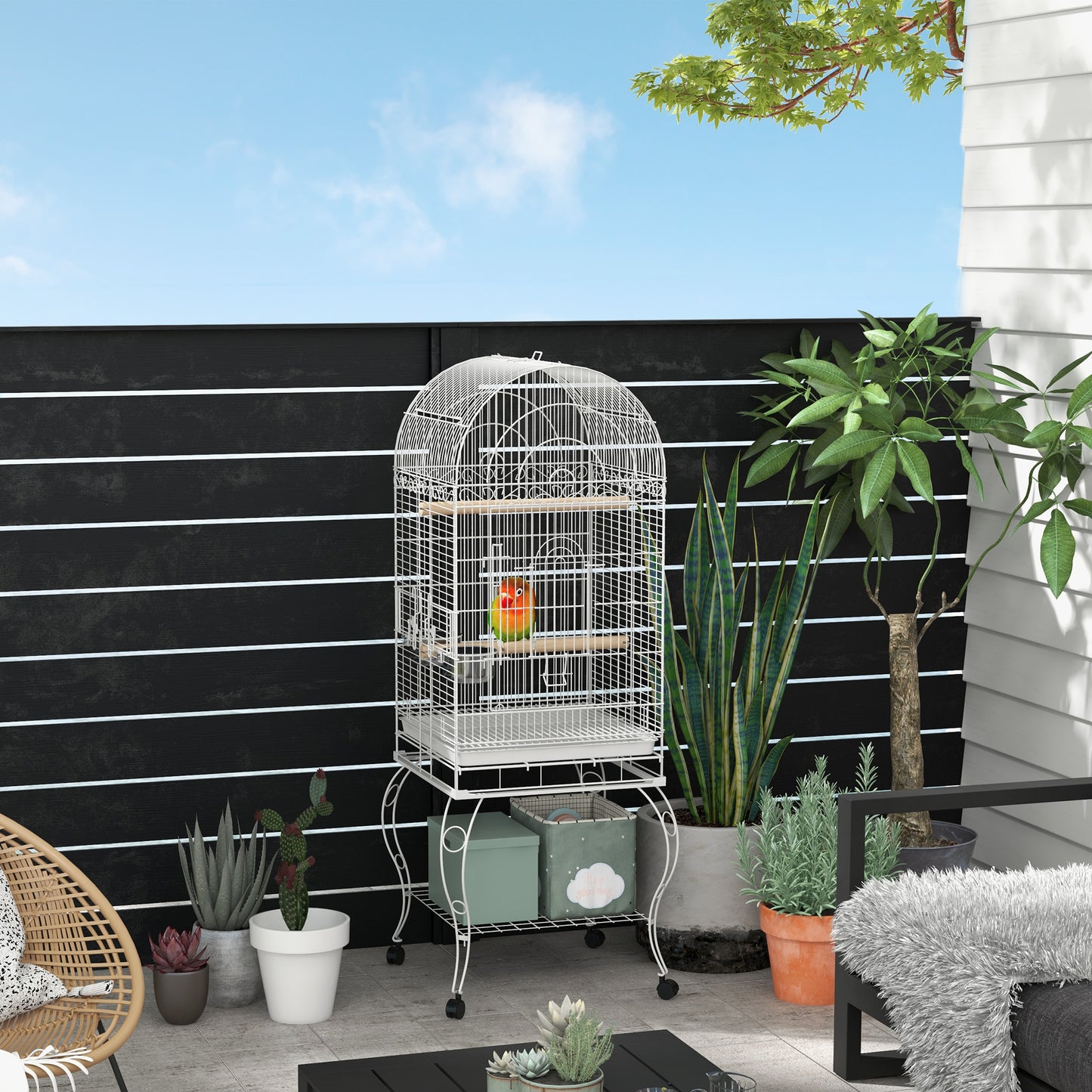 Vogelkooi – Vogelkast – Vogelkooi Wit – Vogelkooi Staal – Vogelkooi Met Accessoires – Gegalvaniseerd Staal – Uitneembare Bodemplaat & Zwenkwielen