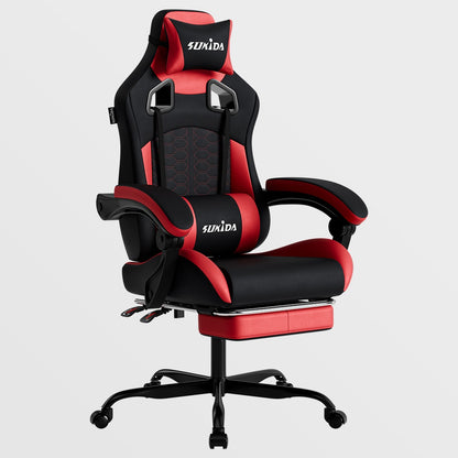Gamingstoel – Bureaustoel – Gameloungestoel – Stoel Met Voetensteun – Zwarte Ergonomische Gamingstoel – Met Hoog Rugleuning – Memory Foam Zitting – Robuust Legeringsstaal Frame