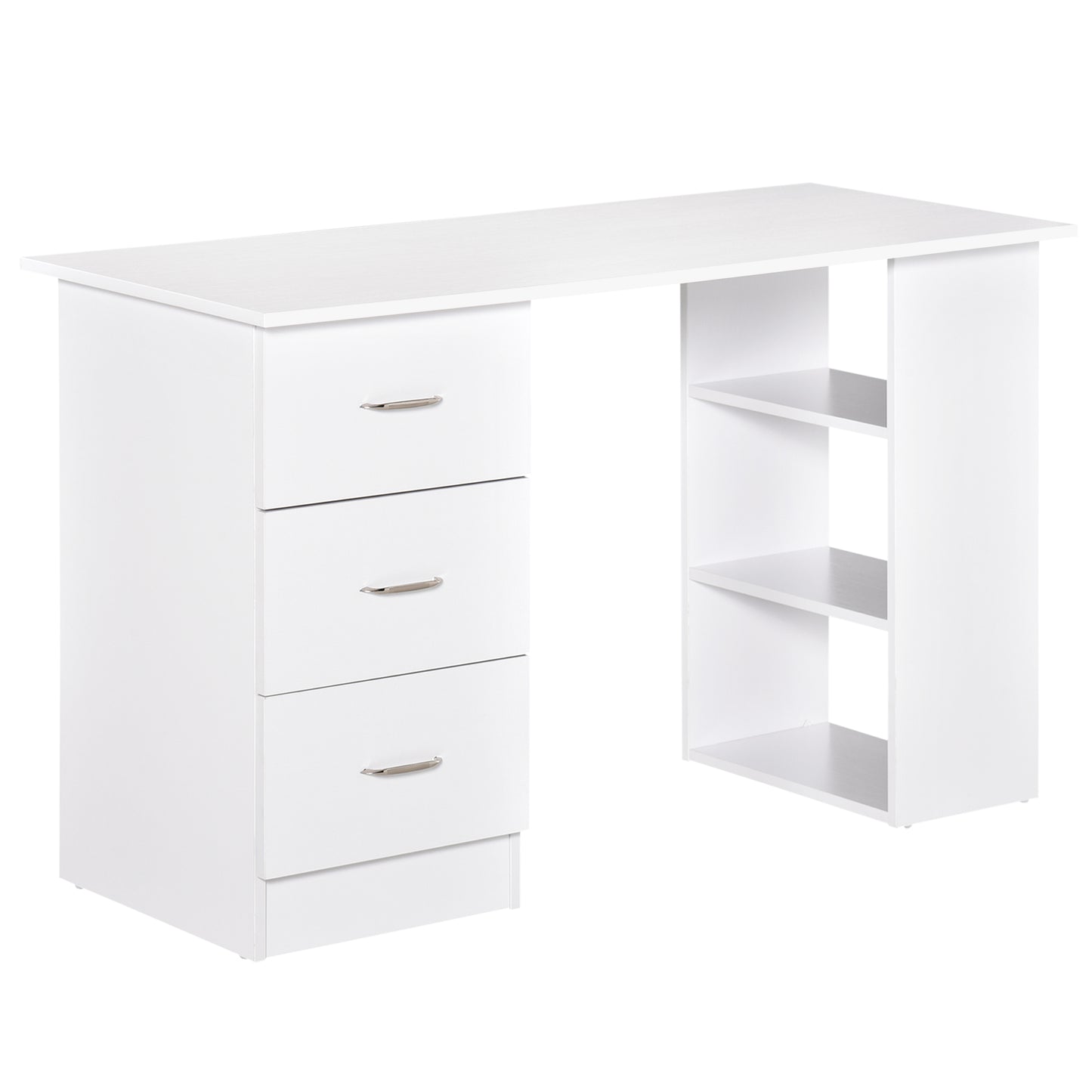 Computertafel – Bureau – Werkplek – Studietafel – Laptoptafel – Met 3 Laden – MDF Wit – Compact 120x49x72 cm