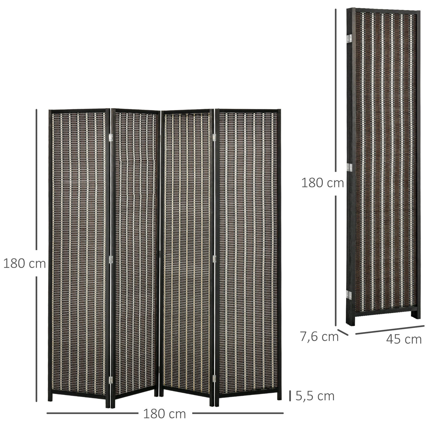 Kamerverdeler – Ruimteverdeler – Scheidingswand – Scherm – Opvouwbaar – Bruin – Duurzaam Dennenhout & Bamboe – 180 x 180 cm – Eenvoudig Opbergen