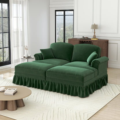 Slaapbank – Bedbank – Slaapfauteuil – Logeerbed – Zetelbed – Chenille Stof – Met Verwijderbare Geplooide Rok & Verplaatsbare Voetsteun