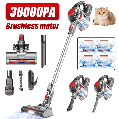 Wireless Vacuum Cleaner, 38000Pa Suction Power – 50 Minutes Runtime – 5-in-1 HEPA Filter System – 1.6L Large Dustbin – Pet-Friendly Anti-Tangle Brush – Suitable for Floors, Carpets, and Cars