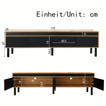 TV Cabinet, TV Stand, TV Panel, And Three-door Base Cabinet. Fine Texture. Available In Black And Natural Wood. Height 47 Cm/ Length 170 Cm/ Width 38 Cm- Heavy-Duty Construction, Spacious Storage, Minimalist Living Room Furni