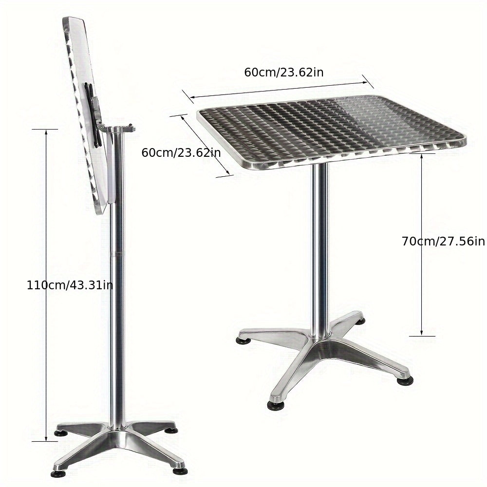 Height Adjustable Square Aluminum Table 60x60x70-110cm - Modern Indoor Outdoor Dining Desk for Kitchen, Breakfast Bar, Patio And Garden, Dining Room Table, Coffee Table For Living Room, Extendable Dining Table, Small Kitchen