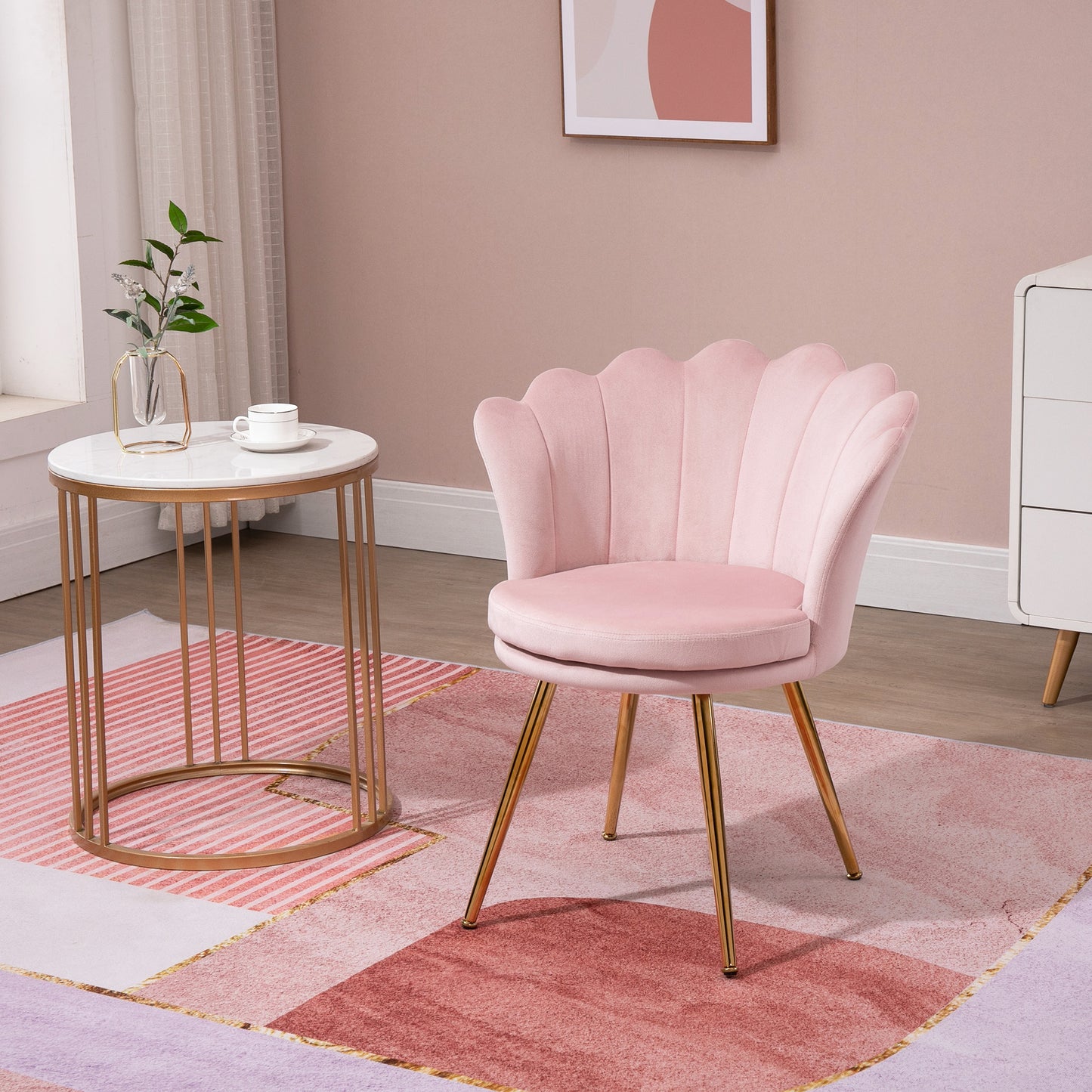 Draaifauteuil – Fauteuil – Lounge Stoel – Velvet Stoel – Shell Chair – Roze Velours – 360° Draaibaar – Stijlvol Metalen Frame