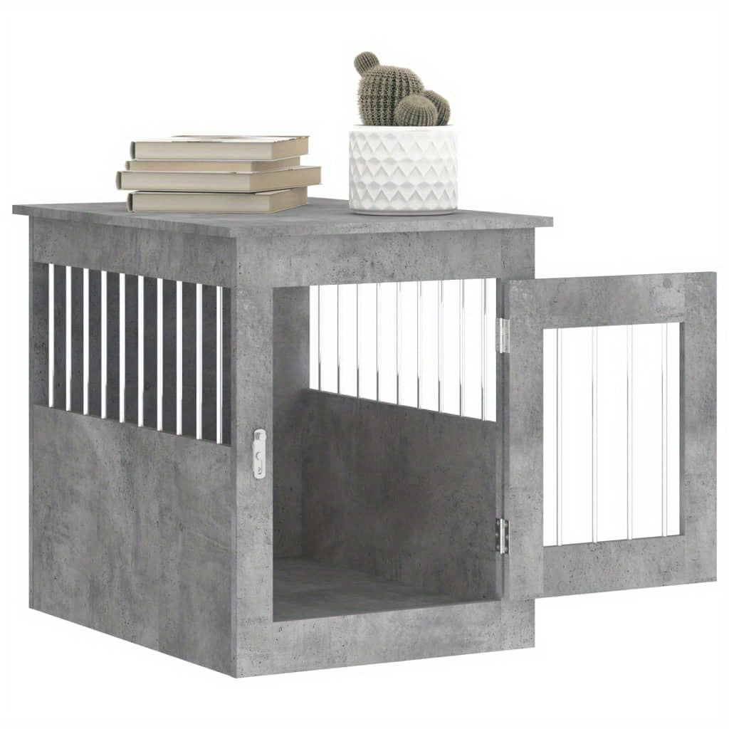 Hondenbench – Hondenhok – Hondenkooi – Hondenmand – Huisdier Bench – Verwerkt Hout – Beton Grijs – Stevig En Duurzaam – 55x75x65 cm