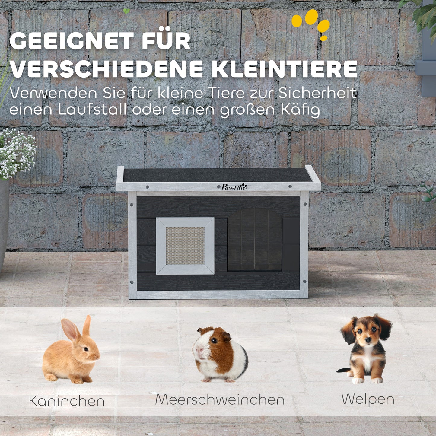 Kattenhuis – Huisdierhuisje – Houten Kattenhut – Knus Dierenverblijf – Krabpaal Mat – Grijs – Waterafstotend Grenenhout – Inclusief Deurflap en Krabmat