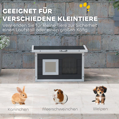 Kattenhuis – Huisdierhuisje – Houten Kattenhut – Knus Dierenverblijf – Krabpaal Mat – Grijs – Waterafstotend Grenenhout – Inclusief Deurflap en Krabmat