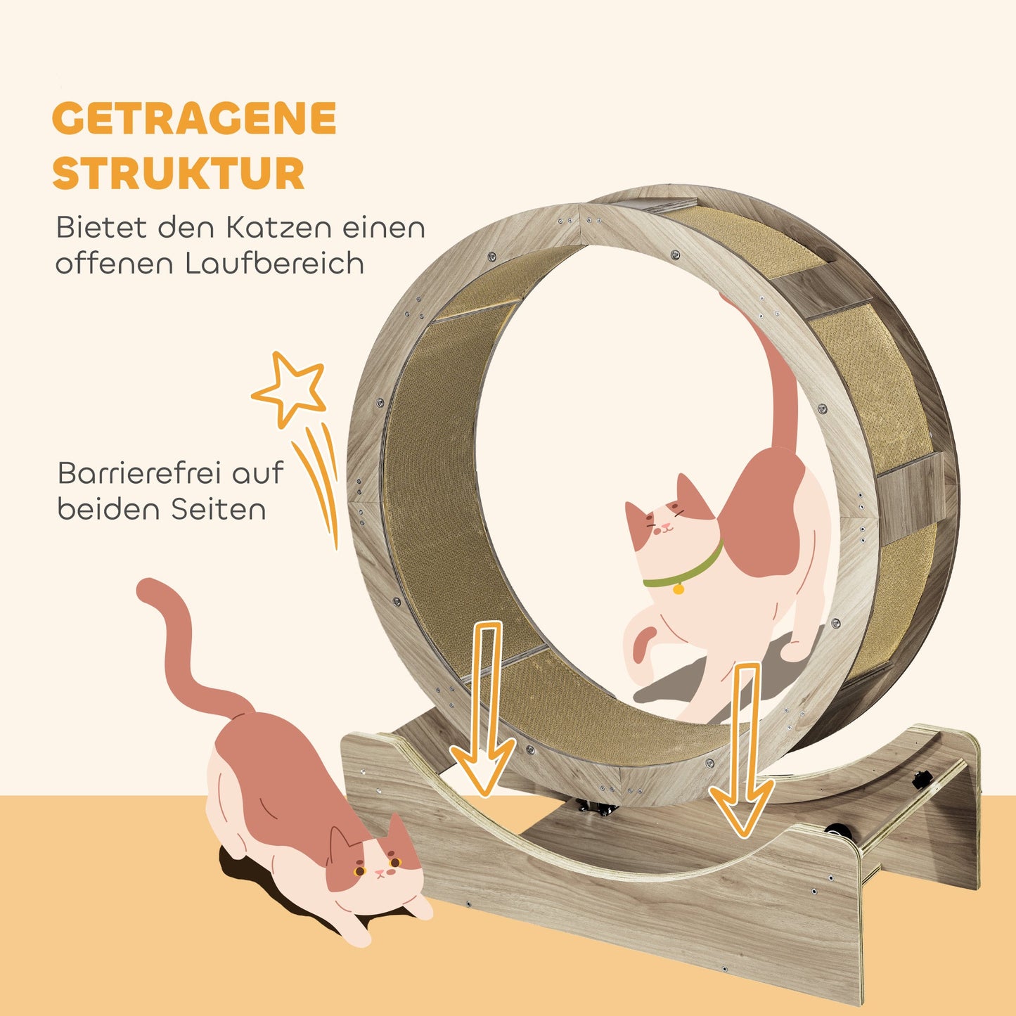 Kattenrenwiel – Kattenrad – Loopwiel Kat – Speelwiel Kat – Renwiel Kat – Walnoot Kleur – 91 Cm Diameter – Met Rem En Krabmat