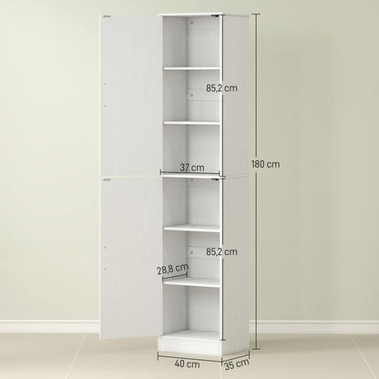 Badkast – Opbergkast – Bergkast – Badkamermeubel – Opbergmeubel – 180 cm Hoog – 4 Verstelbare Planken – MDF Wit – Slank Design