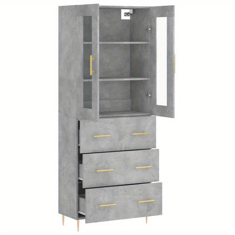 Hoge Kast – Opbergkast – Kast Met Deuren – Bergkast – Boekenkast – Grijs Betonlook – 180 cm Hoog – Duurzaam Hout