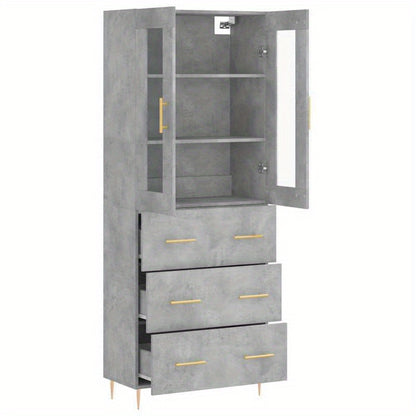 Hoge Kast – Opbergkast – Kast Met Deuren – Bergkast – Boekenkast – Grijs Betonlook – 180 cm Hoog – Duurzaam Hout