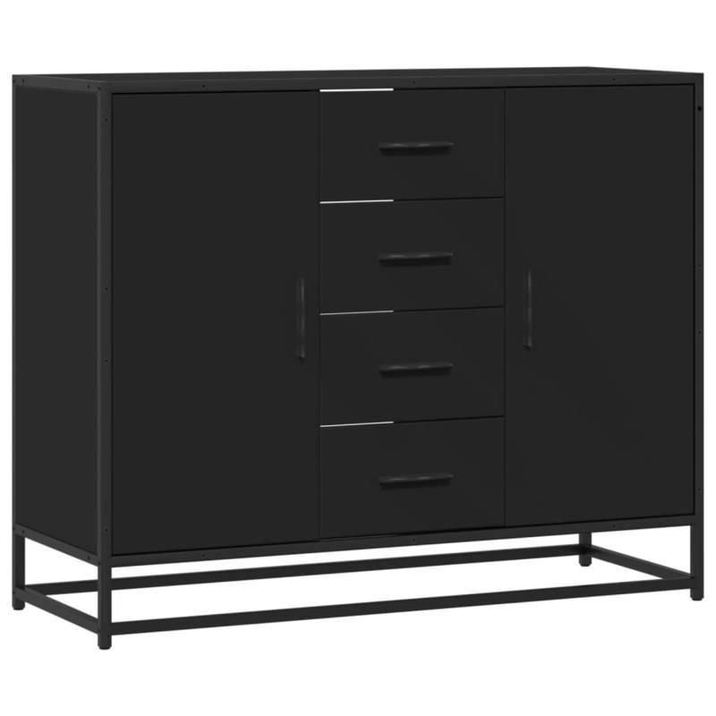 Modern Black Wooden Sideboard Cabinet with Drawers and Shelves - 92x35x76cm, 3 Drawers, 2 Open Shelves, 1 Closed Shelf, Removable Storage Organizer for Living Room or Office, Cabinet Storage, Minimalist Design, Sleek Finish,