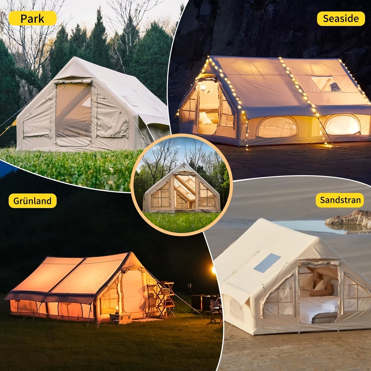 Campingtent – Kampeertent – Familietent – Opblaasbare Tent – Festival Tent – 10-Persoons – Snel Op te Zetten – Waterafstotend Oxford Polyester