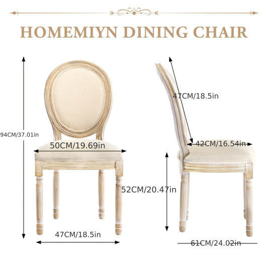 Eetkamerstoelen – Stoelen Set – Dining Chairs – Franse Stijl Stoelen – Beige Linnen Bekleding – Massief Beukenhout Frame – Ergonomisch Comfort