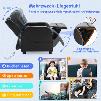 Kinderfauteuil – Kinderstoel – Kinderbank – Kinderzitje – Kindermeubel – Verstelbare Rugleuning en Voetsteun – Kunstleer Blauw 69x53x74 cm